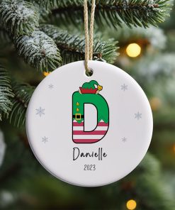Elf Letter Christmas Ornament, 2023 Christmas Ornament, Cute Custom Initial Christmas Ornament, Monogram Hanging Ornamen
